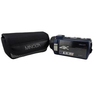 Minolta MN4K25 4K Ultra HD Camcorder 16X Zoom Night Vision Blue Plus Case Custom